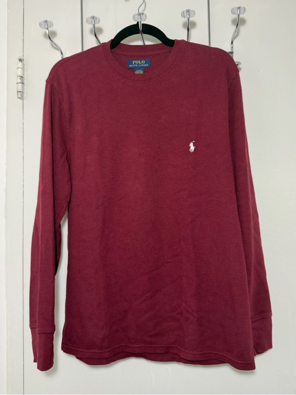 Polo by Ralph Lauren Long-Sleeve Crewneck Shirt - Burgundy with White Logo